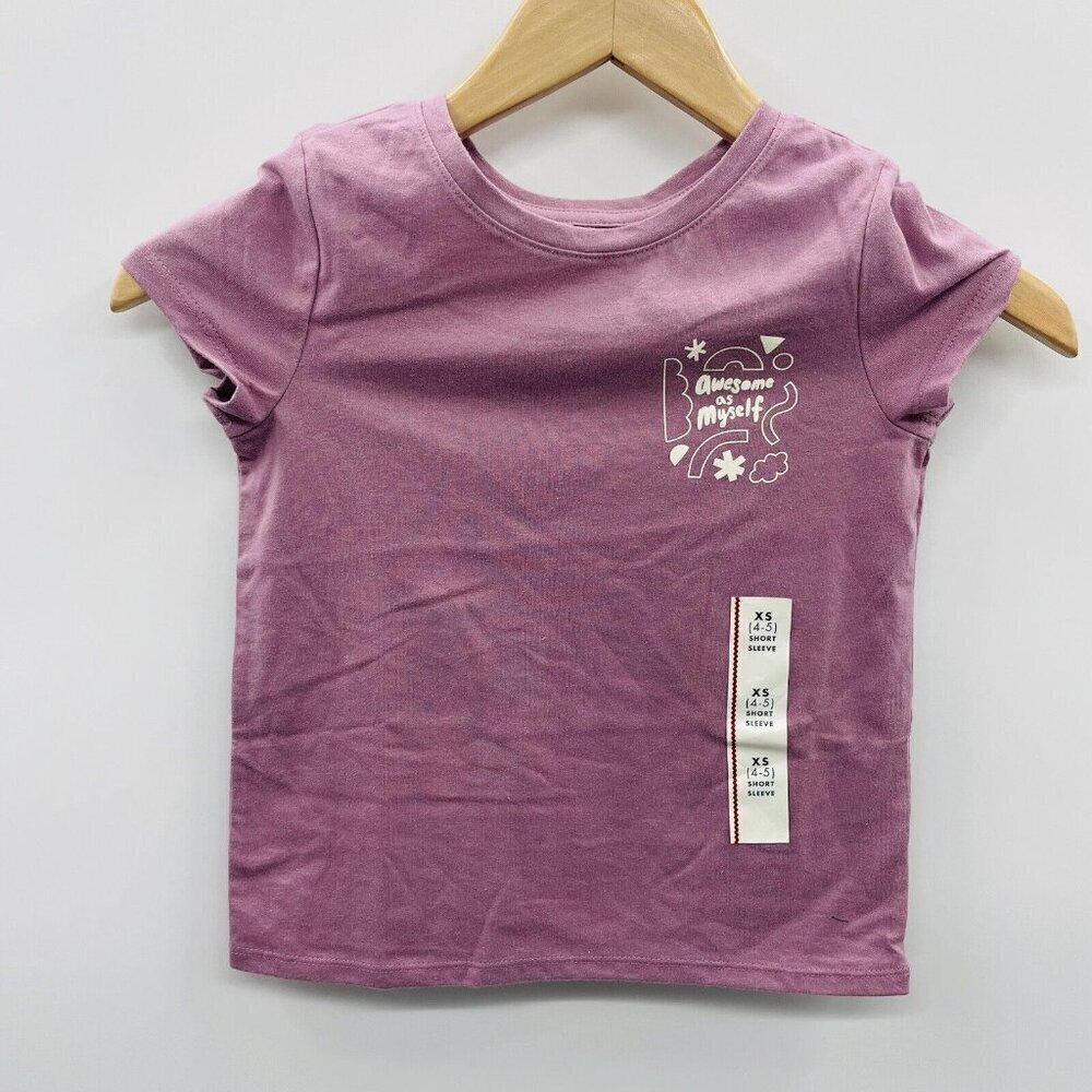 Cat & Jack Girls XS 4/5 Awesome as Myself Short Sleeve Graphic Tee in Plum 2082